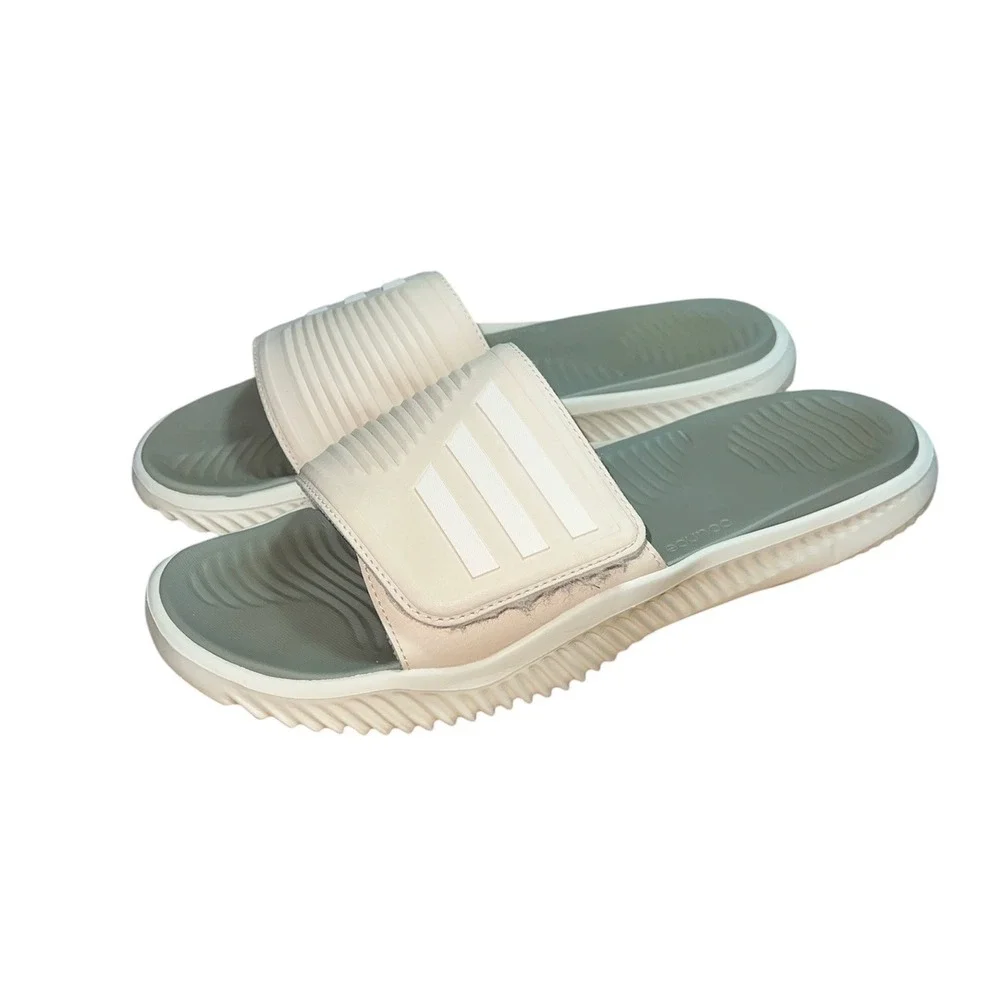 Adidas Alphabounce Slides Mens 13 Beige Grey Adjustable Strap Bounce Footbed